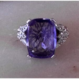 Vintage Tanzanite Purple Faceted Stone with Inlaid Crystal and 925 Sterling Silv